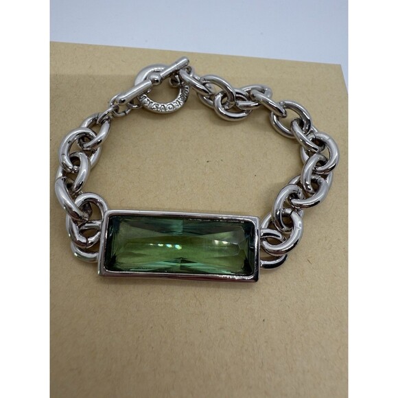 Swarovski Jewelry - Vintage Bracelet Signed SWAROVSKI Swan Green Crystal Silver Tone W/Toggle Clasp